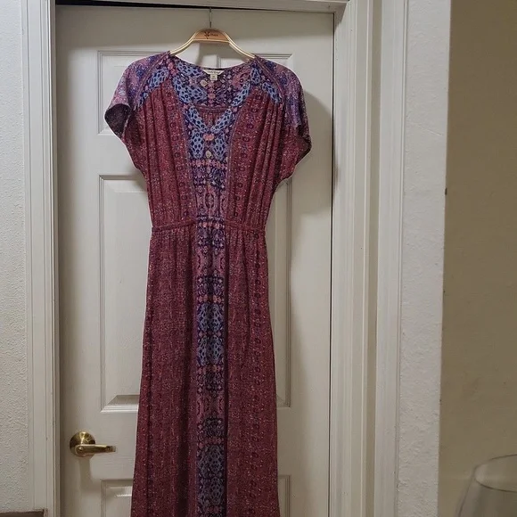 lucky brand bohemian dress Lucky Brand Dress XS Relaxed Linen Blue Paisley Sleeveless Boho Summer Pockets